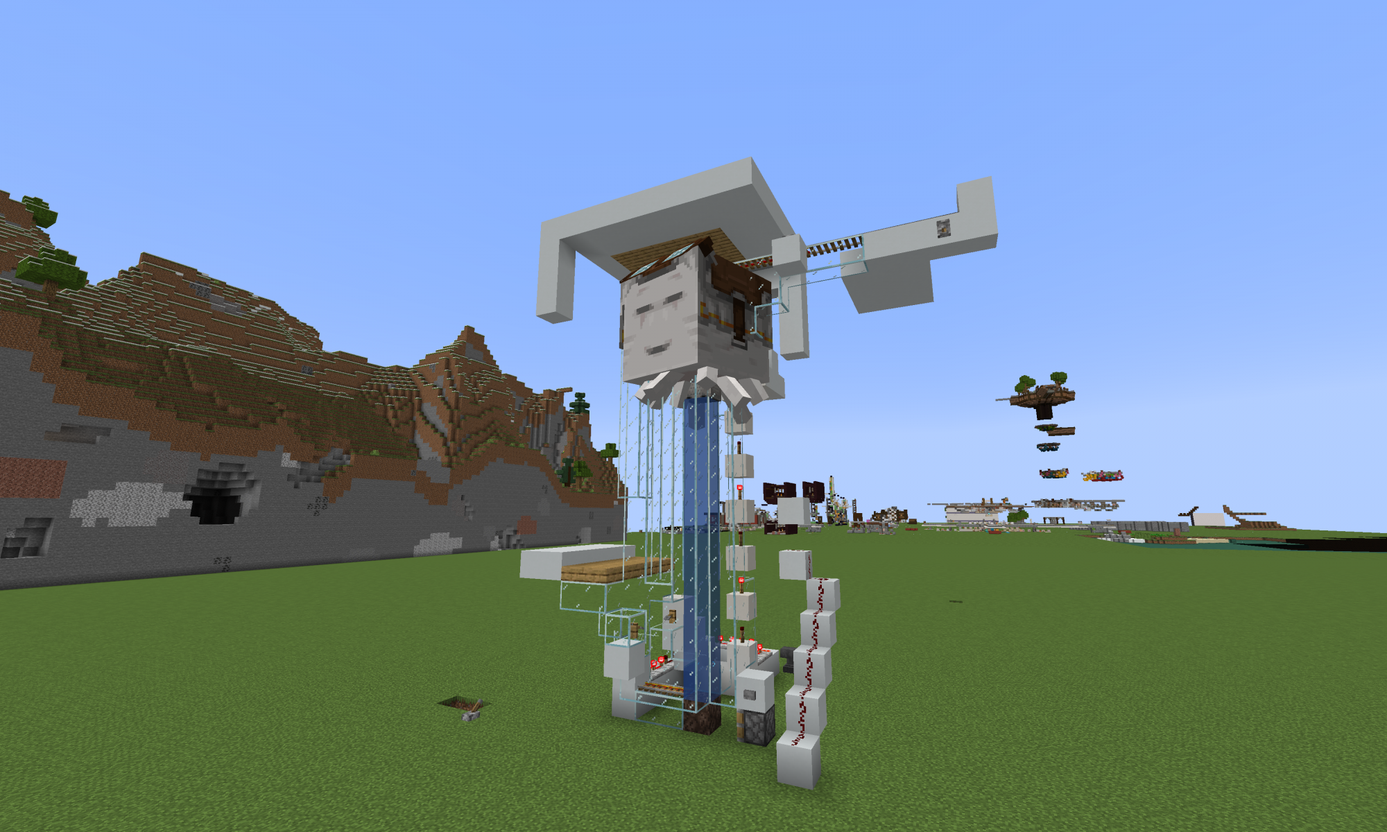 A Happy Ghast being used as an elevator